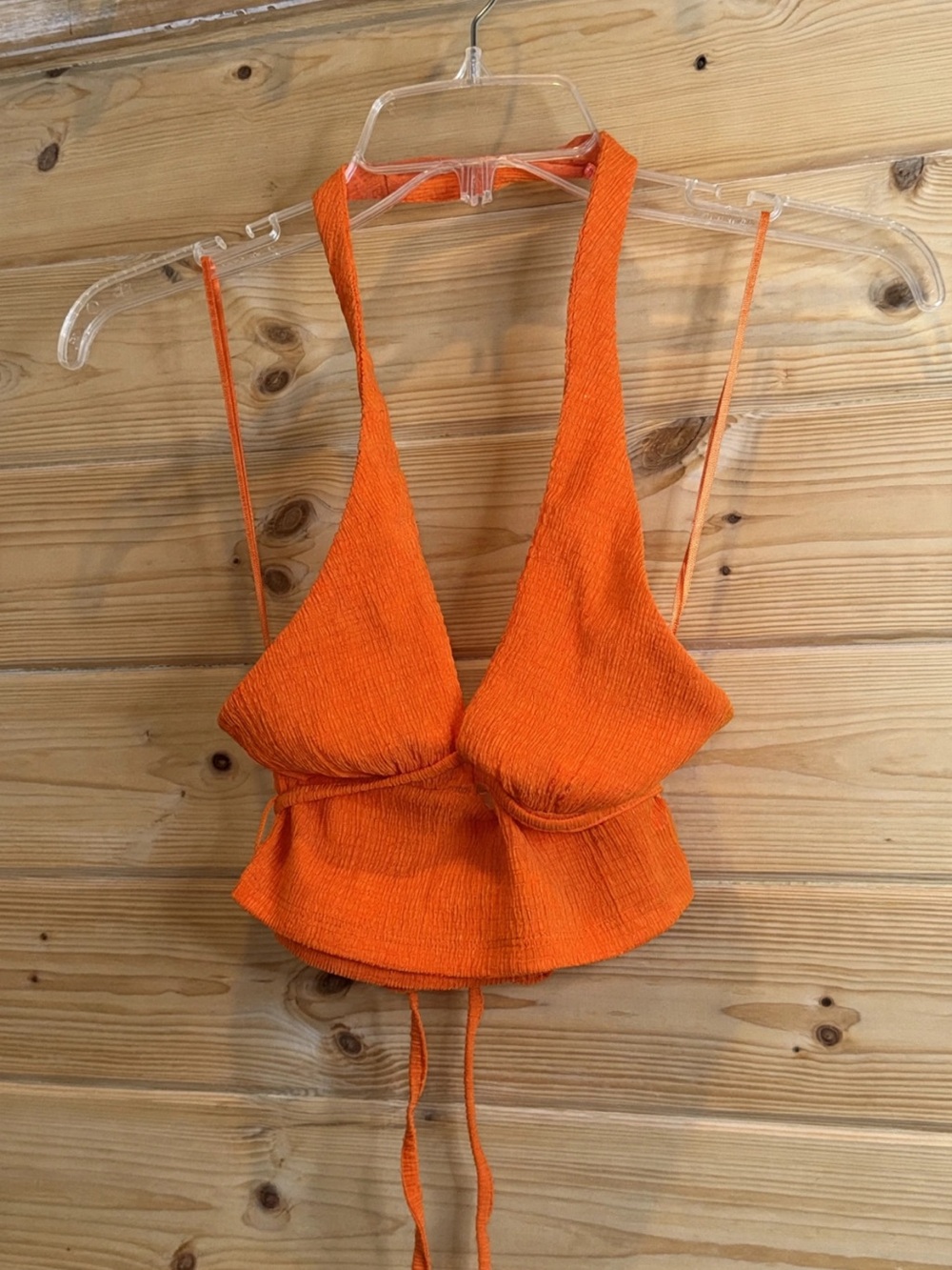Urban Outfitters Women's Orange Textured Halter Crop Top